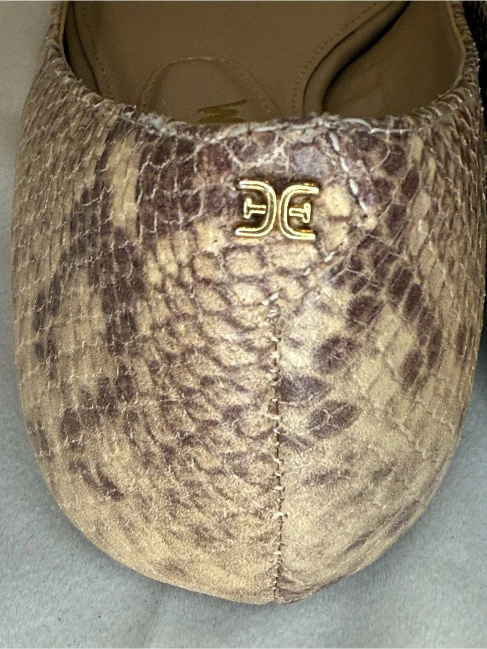Sam Edelman Nori Leather Snake Print Flat Gold Bit Old Money Size 9.5 NWOB